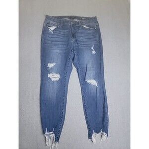 Judy Blue Jeans Womens 16W 36x26 Cropped Distressed High Rise Medium Fray Logo